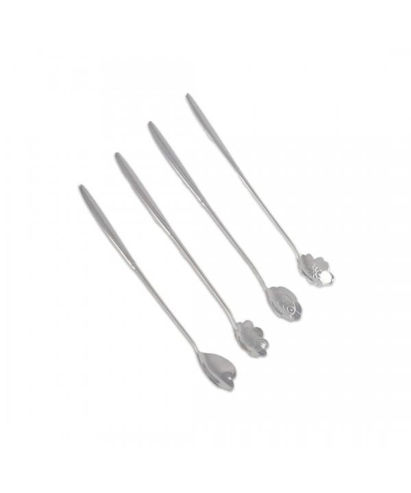 Silver long flower spoons - set of 4