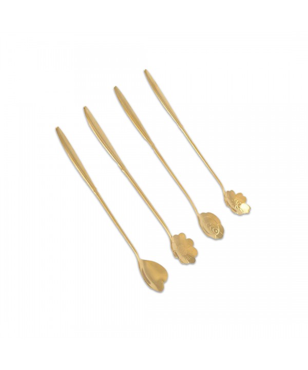 Golden long flower spoons - set of 4