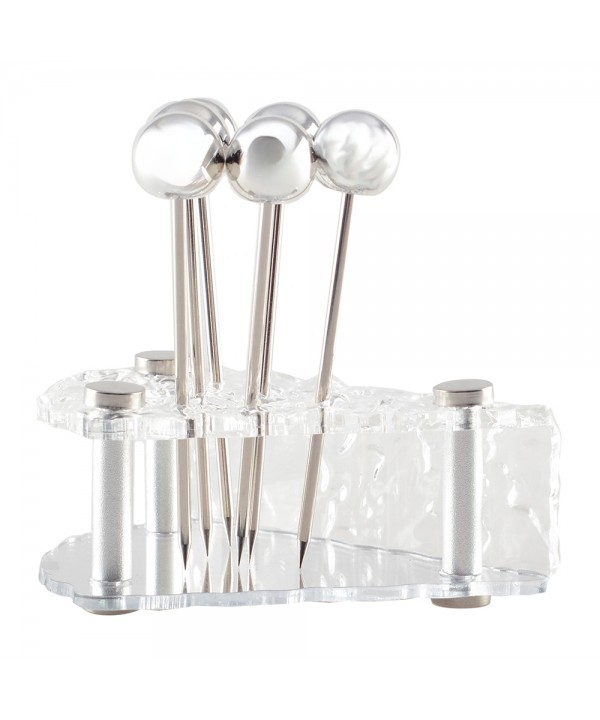 Silver appetizer picks with cheese holder - set of 6