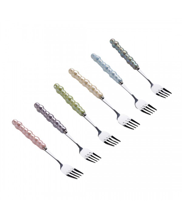 Silver dessert forks with multicolored handles - set of 6