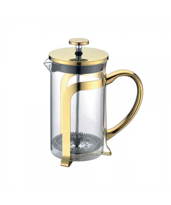 Glass coffee maker with gold metal decoration 9x9x18cm