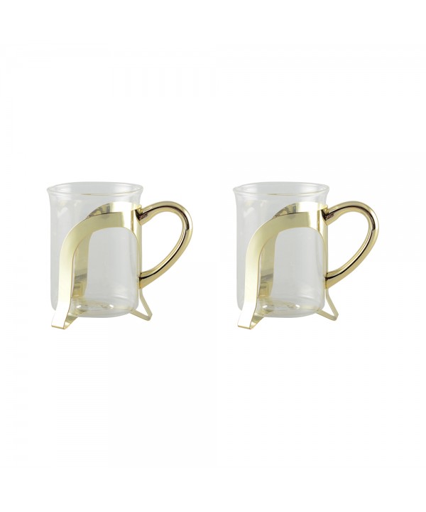 Glass coffee cups with gold metal decoration - set of 2