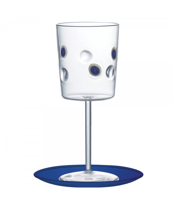 Blue eye glass kiddush cup with blue saucer