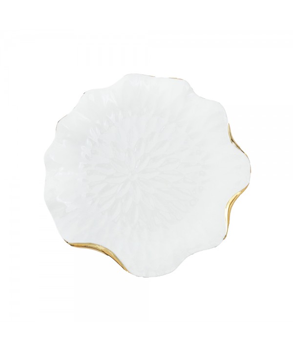 White porcelain flat plate with golden rim
