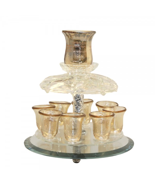 Amber crystal wine fountain with 8 glasses 25x25x25cm