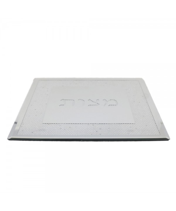 Square silver matzah plate in glass 30x30x1cm