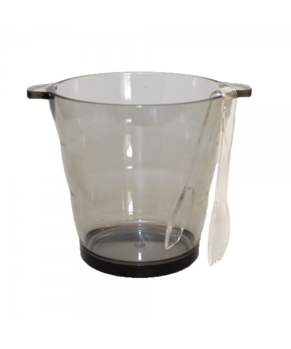 Smoked ice bucket with tongs 16.6x16.6x17cm