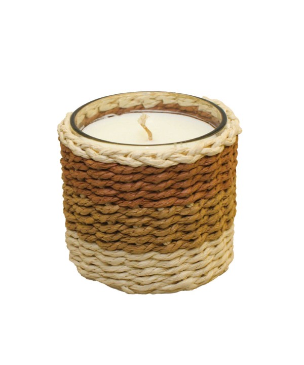 Braided glass candle brown and yellow musk scent large model