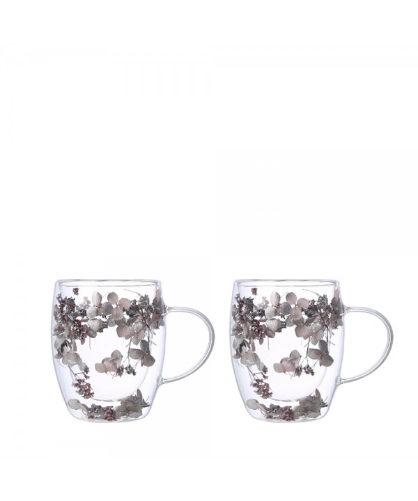 Double-walled silver flower teacups 350ml - set of 2