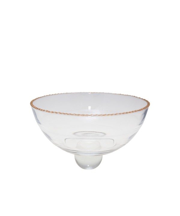 Salad bowl with golden rim in glass 23.5x23.5x15.5cm