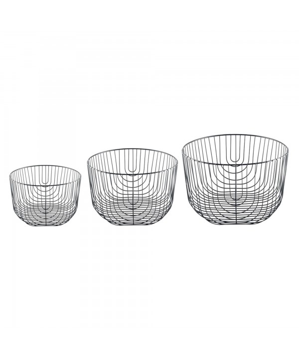 Set of 3 black iron fruit bowls