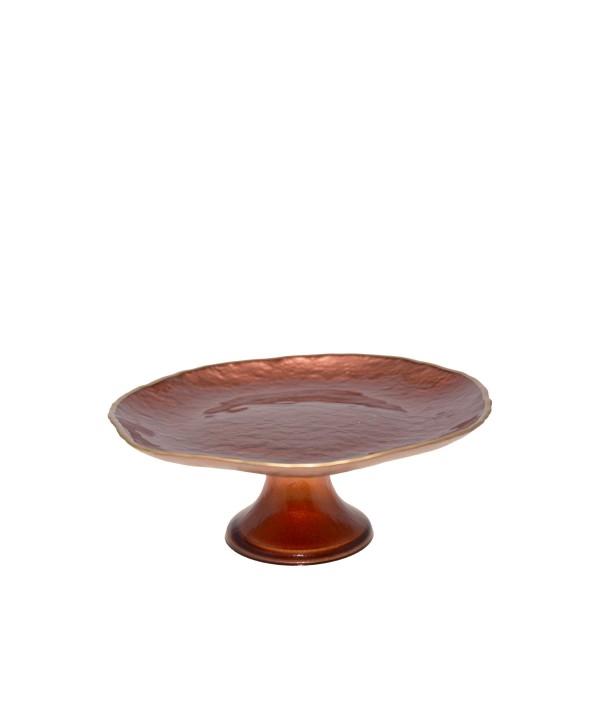 Brown cake platter with gold rim 21cm