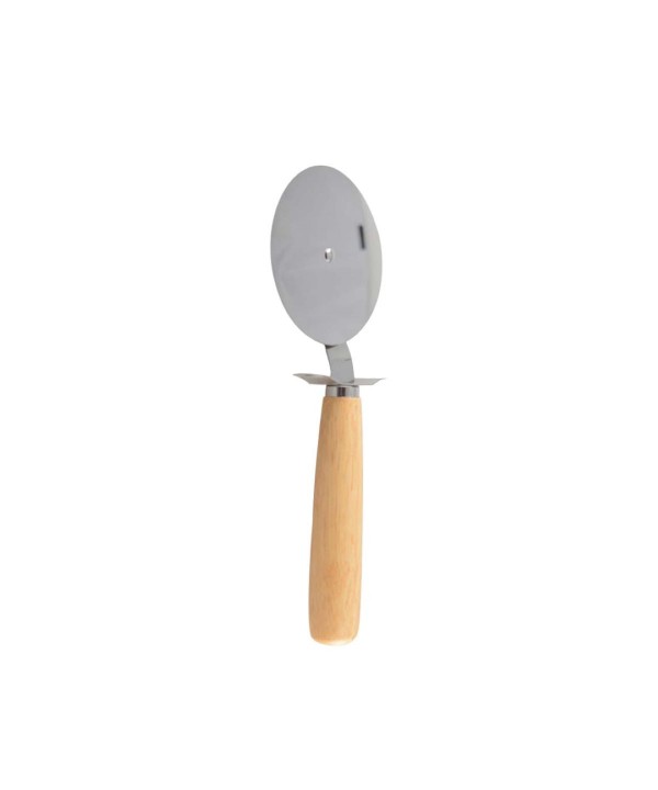 Stainless steel pizza cutter with wooden handle