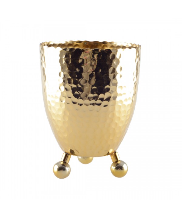 Gold hammered ice bucket with tongs