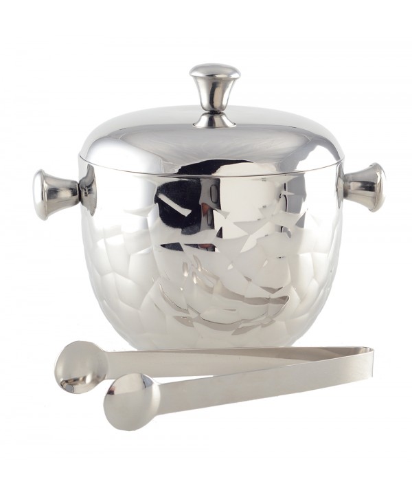 Silver double-wall ice bucket with tongs 16x16x18cm