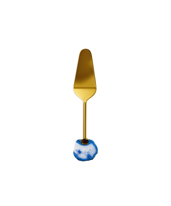 Gold-plated tart server blue agate stone