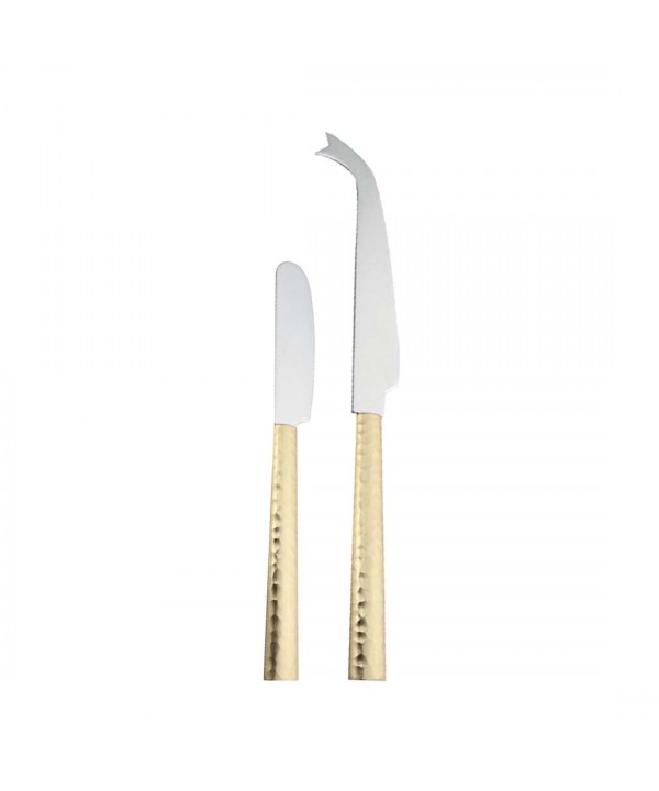Set of 2 hammered gold cheese knives