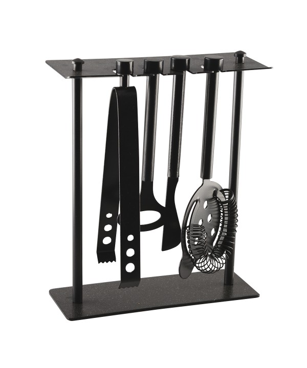 5-piece bar tool set on stand, black