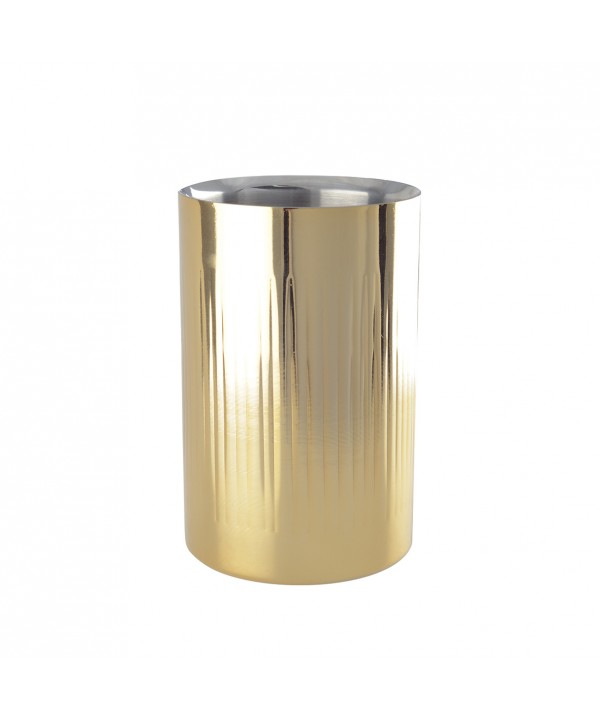 Gold wine cooler with ribbed pattern