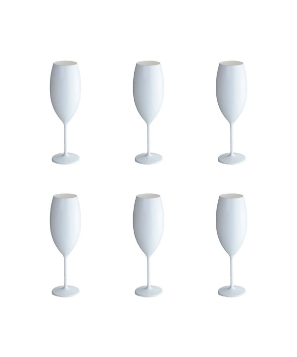 White acrylic champagne flutes 210ml - set of 6