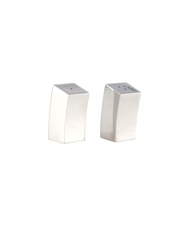 Silver leaning salt and pepper shakers 2.5x2.5x5.5cm