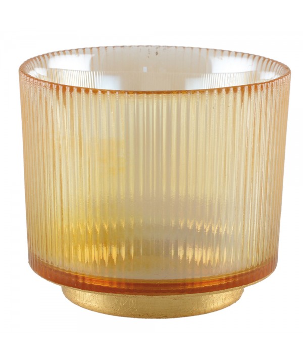 Amber ribbed votive h10cm