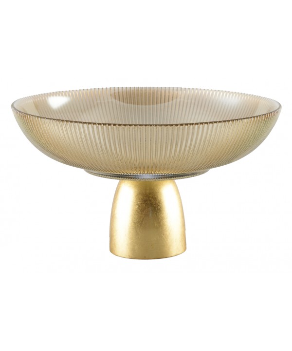 Smoked ribbed flared footed bowl with gold foot