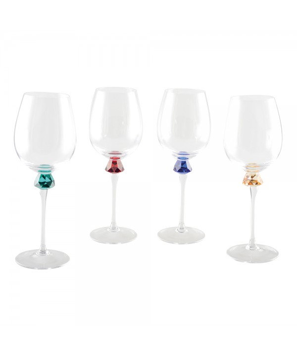 Wine glasses with diamond stem 4 colors - set of 4