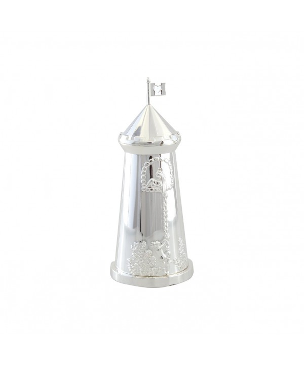 Silver metal tower piggy bank