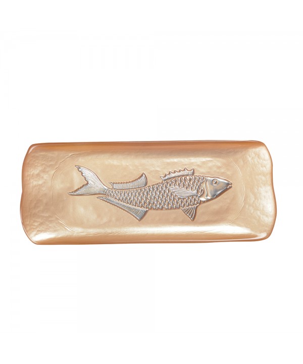 Caramel rectangular plate with silver fish 31.7x12.7cm