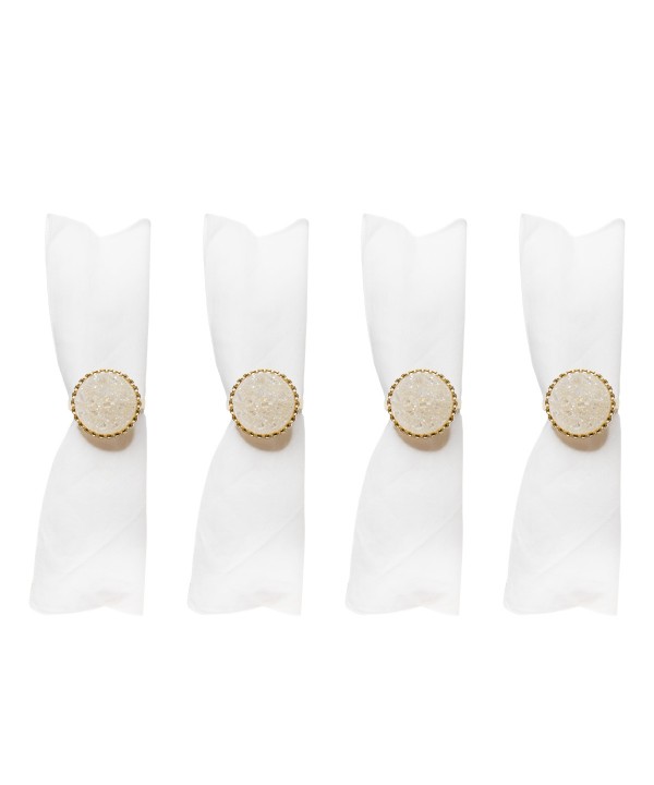 Set of 4 white diamond napkin rings