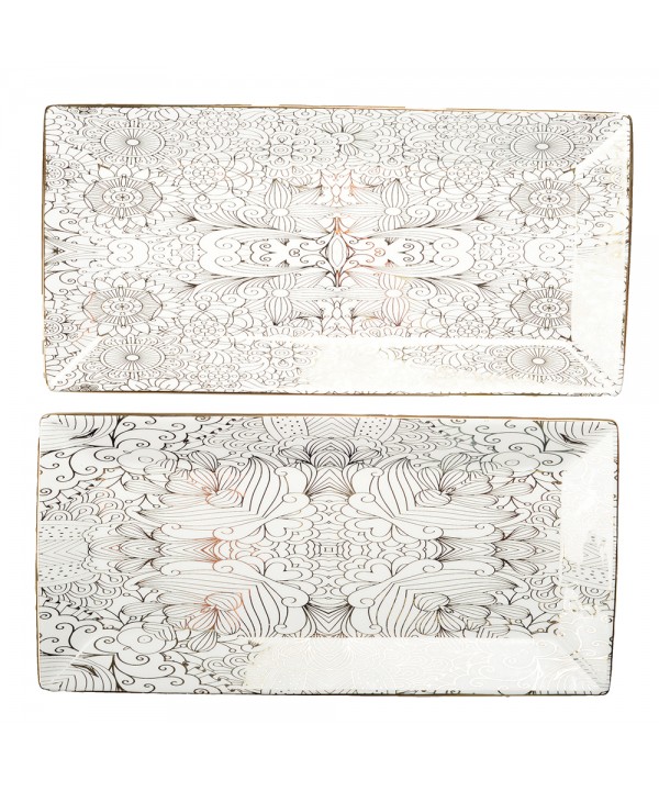 White abstract design trays - set of 2