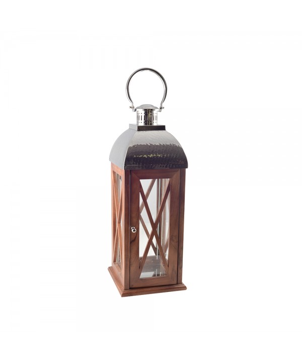 Small wooden and glass lantern 23x23x67cm