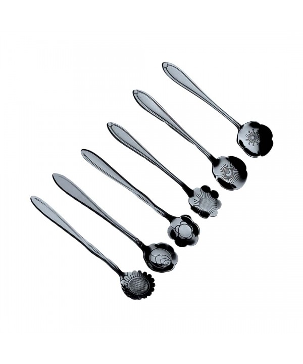 Cuillères à dessert fleurs assorties noires - lot de 6