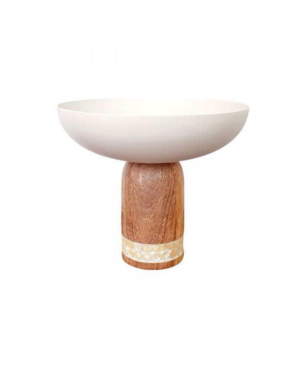 Coupe à fruits blanche sur pied en bois grand modèle 25.5x25.5x22cm