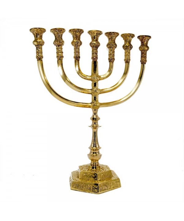 7-light gold-plated aluminum menorah h36cm