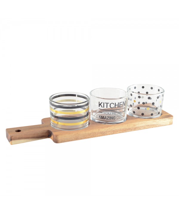 Set apéritif de 3 verres avec plateau en bois 29.5x8x6.1cm