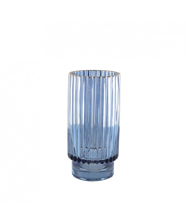 Vase bleu fonce bord doré h.20cm