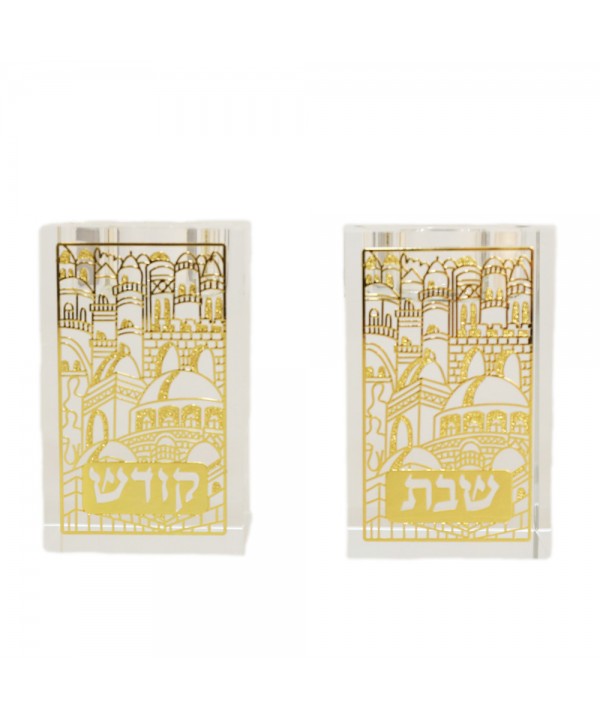 Golden square crystal candle holders 5x5x8cm - set of 2