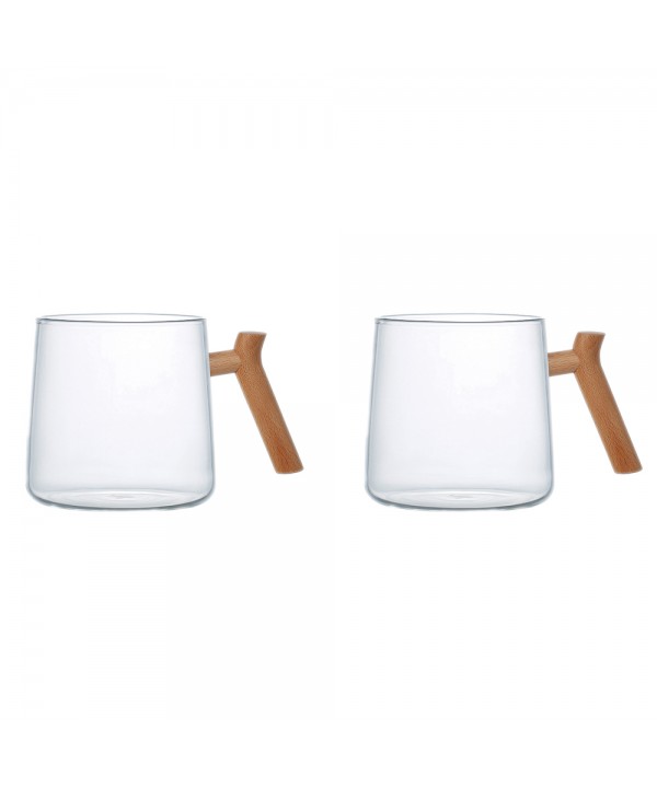 Mugs en verre avec anse en bois - lot de 2
