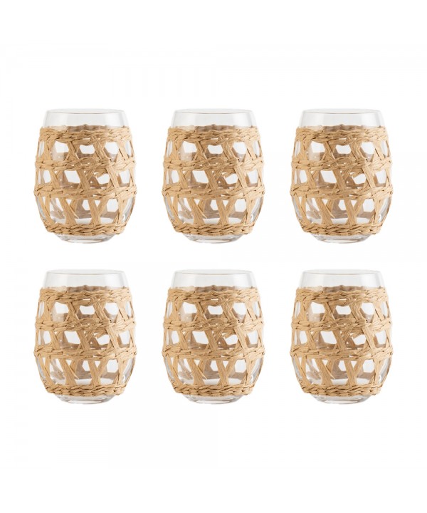 Rattan water glasses 9x9x12cm - set of 6