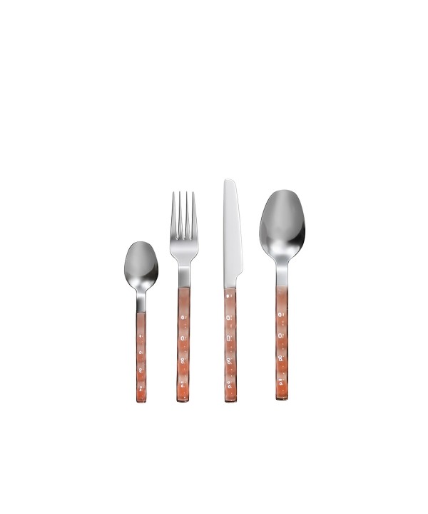 Ménagère 24 pièces en argent avec manche rose