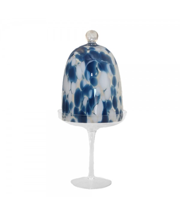 Cloche sur pied blanche et bleue 15x15x32.5cm