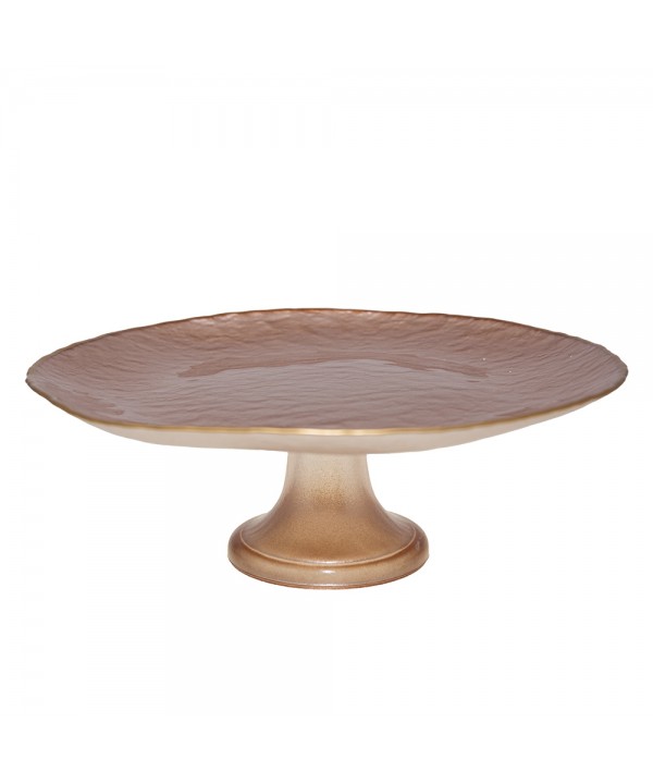 Plat à gâteaux sur pied beige bord doré 28cm
