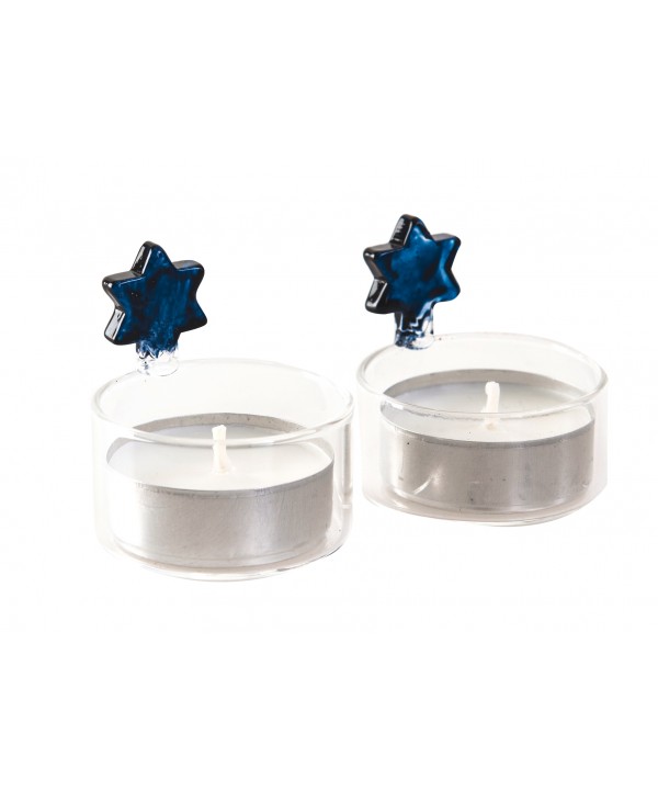Set 2 bougeoirs maguen bleu boîte pvc