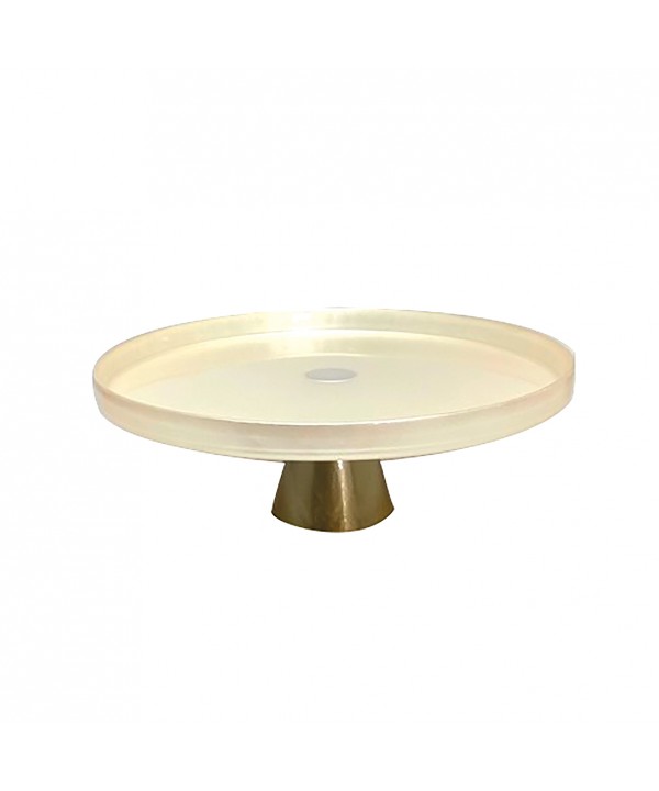Plat à gâteaux vanille sur pied dore h28cm