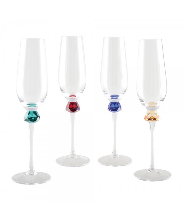 Flûtes avec pied en diamant 4 couleurs - lot de 4
