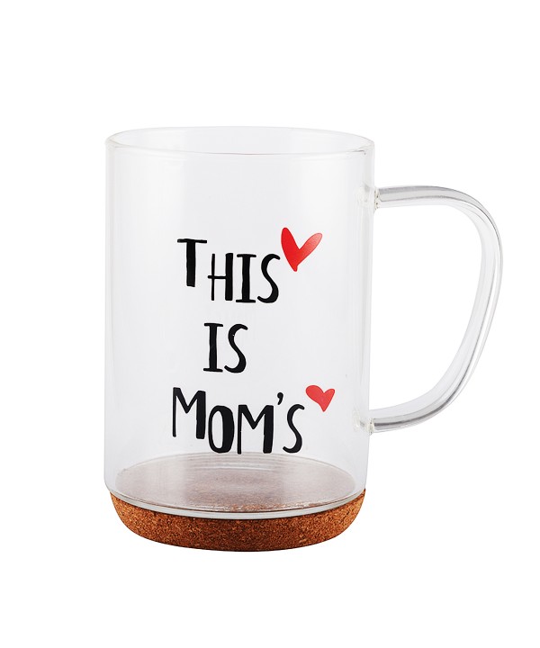 Mug en verre fond liège inscription mom