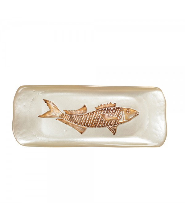Plat rectangulaire vanille avec poisson doré 31.7x12.7cm