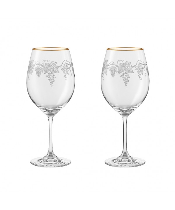 Verres à vin gravé vigne bord doré - lot de 2